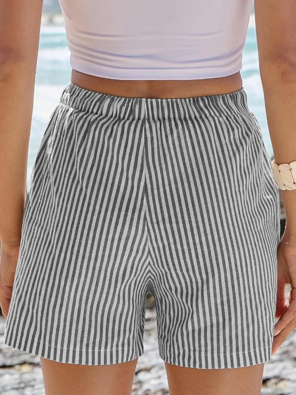 Women's Black White Stripe Boxer Shorts for Gingham  Summer Lounge Sleep Shorts